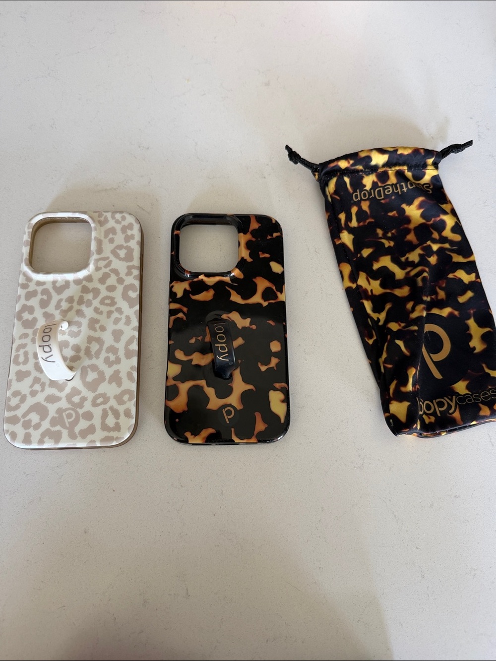 Loopy Case 16 pro Leopard & Tortoiseshell Grip Phone Case Set - Black & Cream